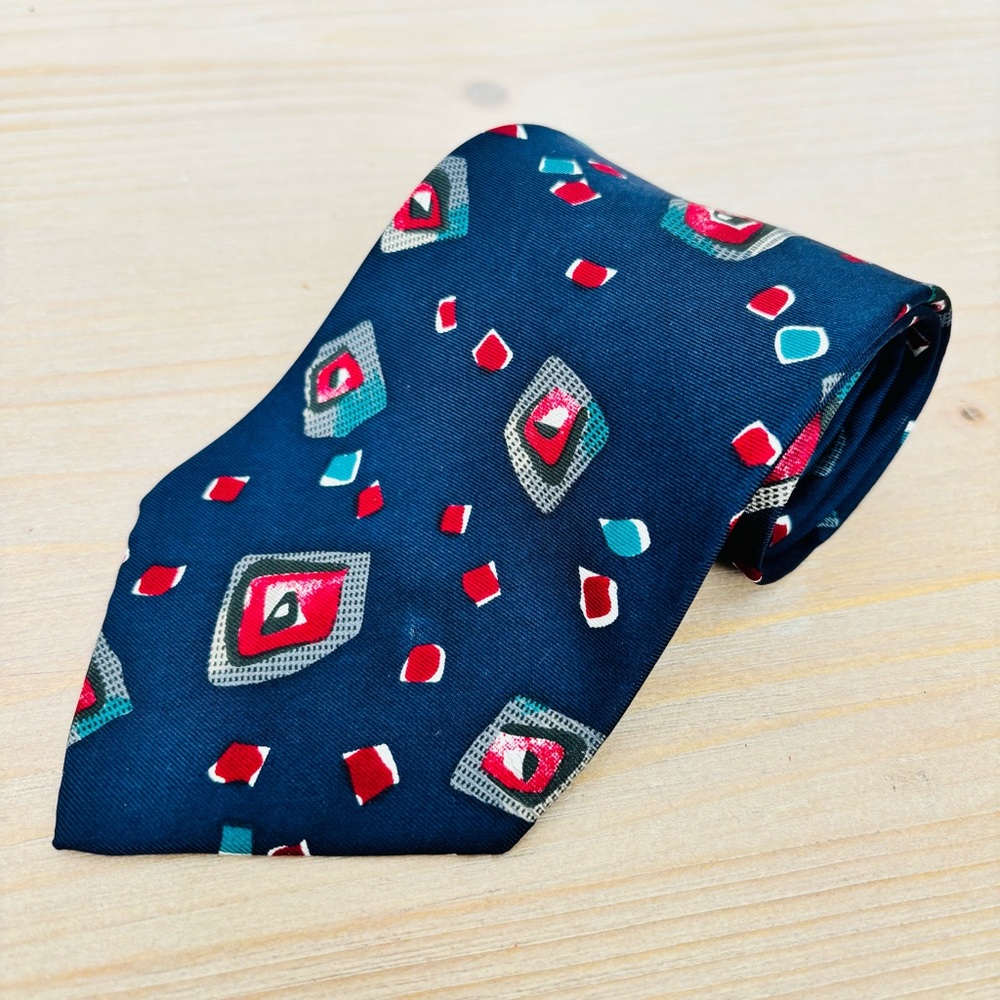 Men’s Vintage Courrèges Homme Geometric Necktie – Abstract Print Red‎ Blue